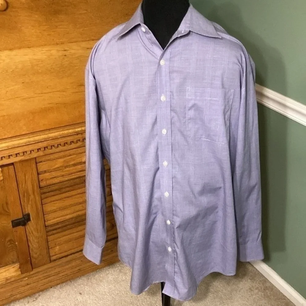 Nautica Mens Dress Shirt 17.5 34/35 Purple Micro Check Plaid Wrinkle Free XL‎